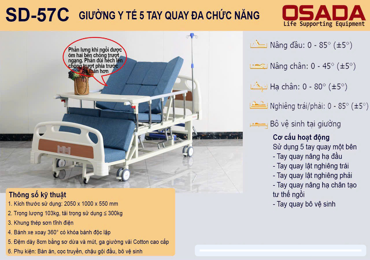 Giường y tế 5 tay quay OSADA SD-57C