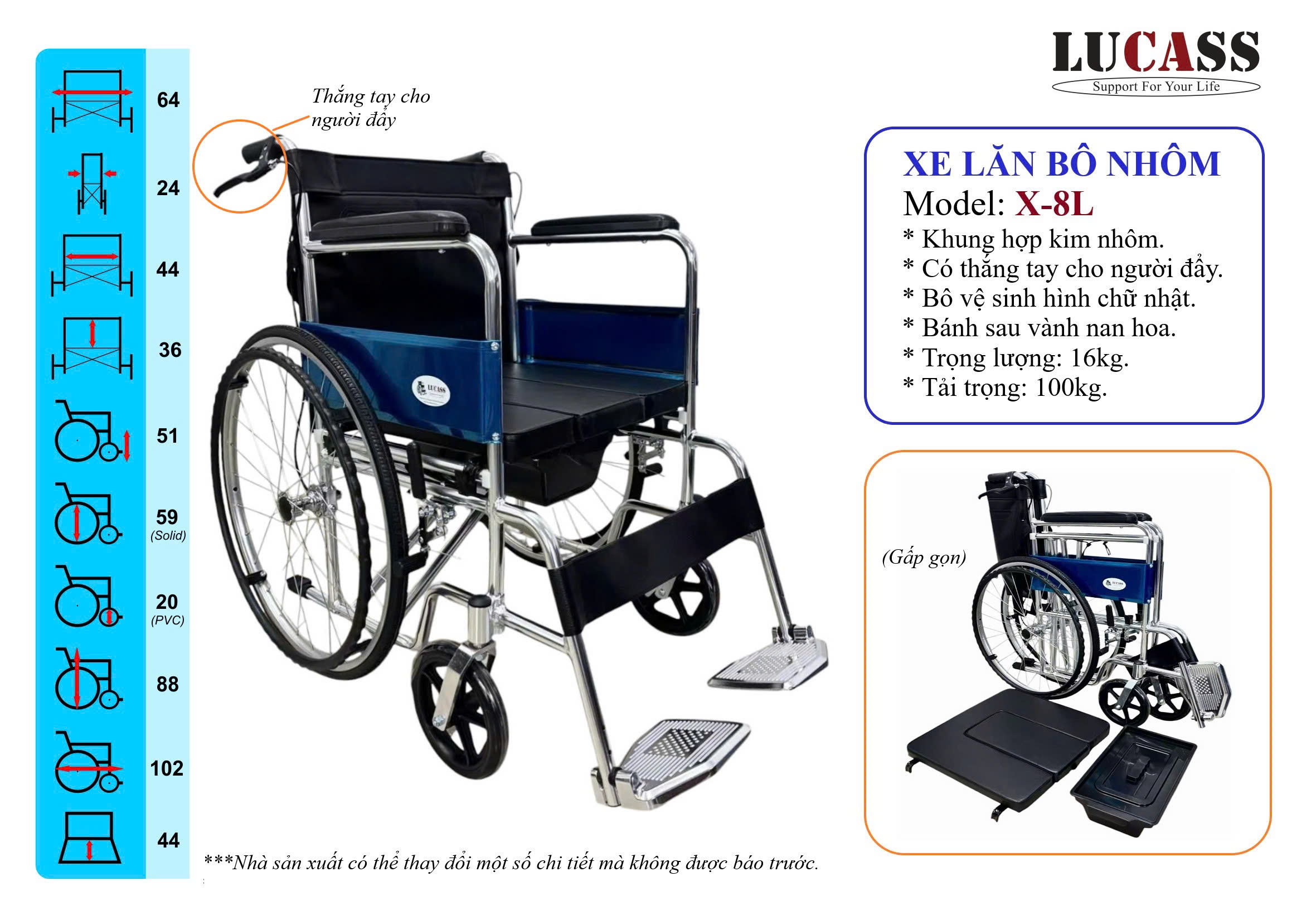 Xe lăn có bô Lucass X-8L