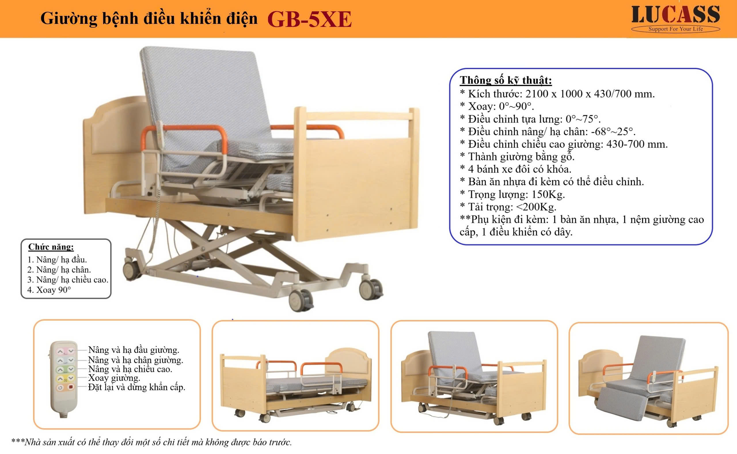Giường dưỡng lão Lucass GB-5XE