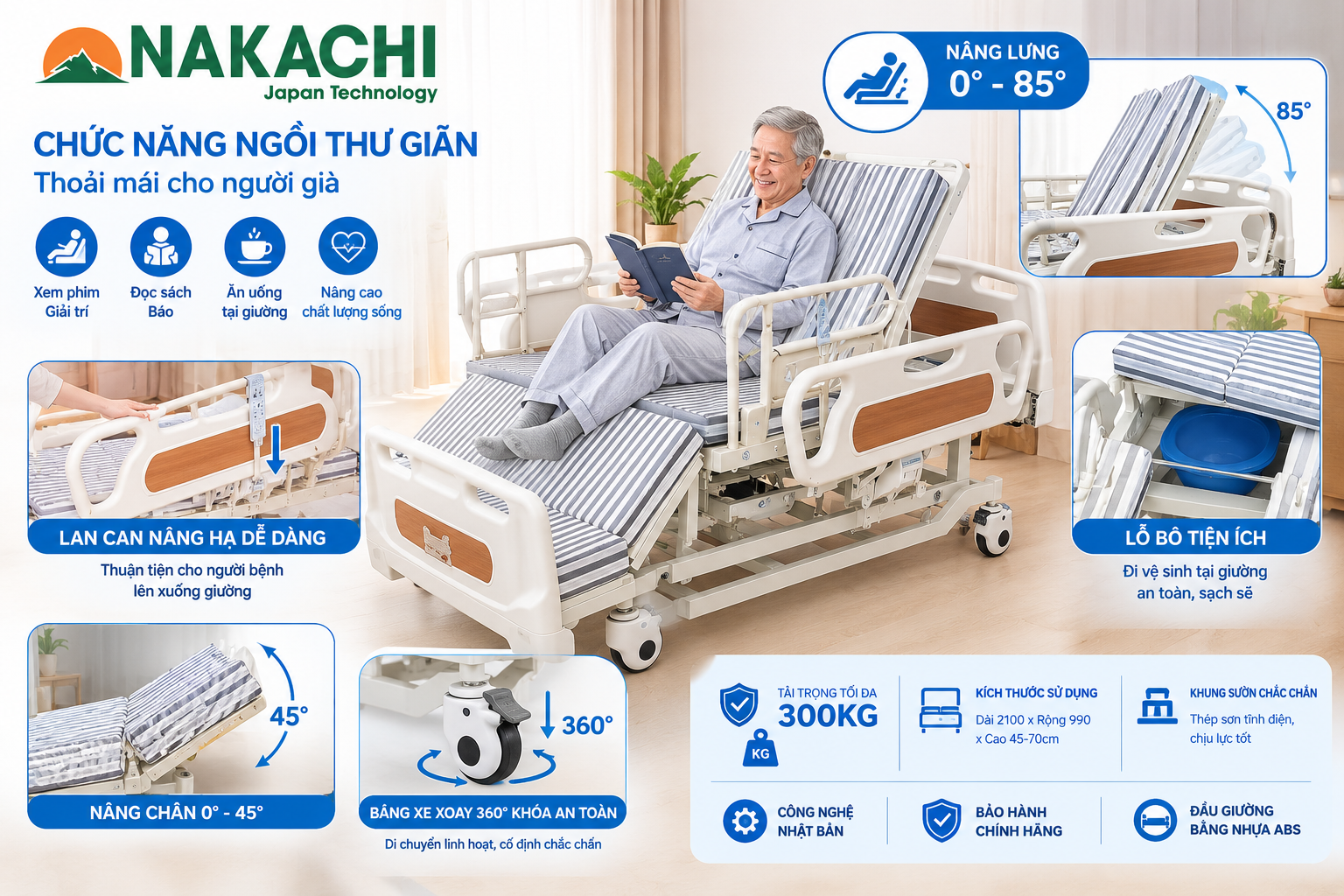 Giường NAKACHI NC-05DC nâng hạ chân
