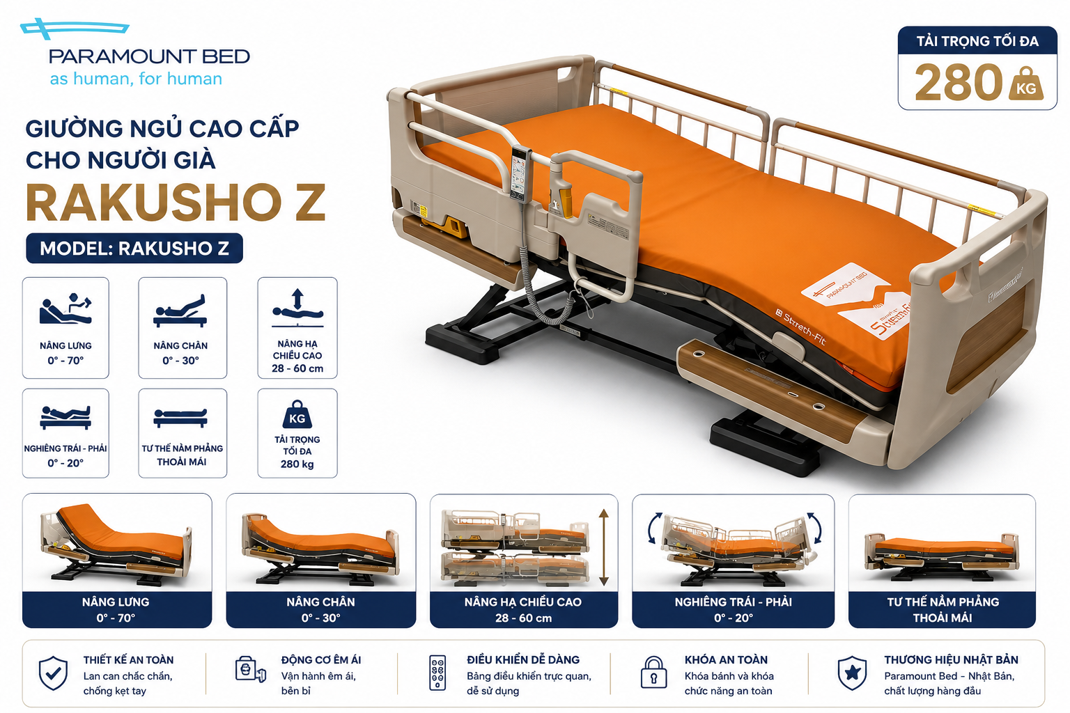 Giường ngủ cao cấp cho người già Paramount Bed Rakusho Z