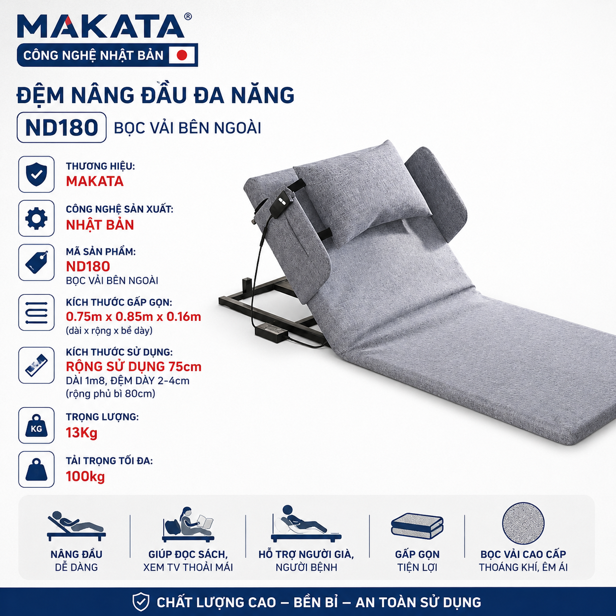 Nệm nâng hạ tự động MAKATA ND180