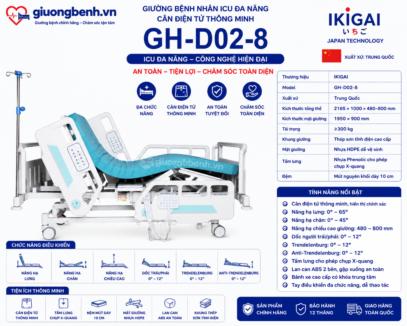 Giường Y Tế Điện ICU Tích Hợp Chụp X-Quang Ikigai GH-D02-8