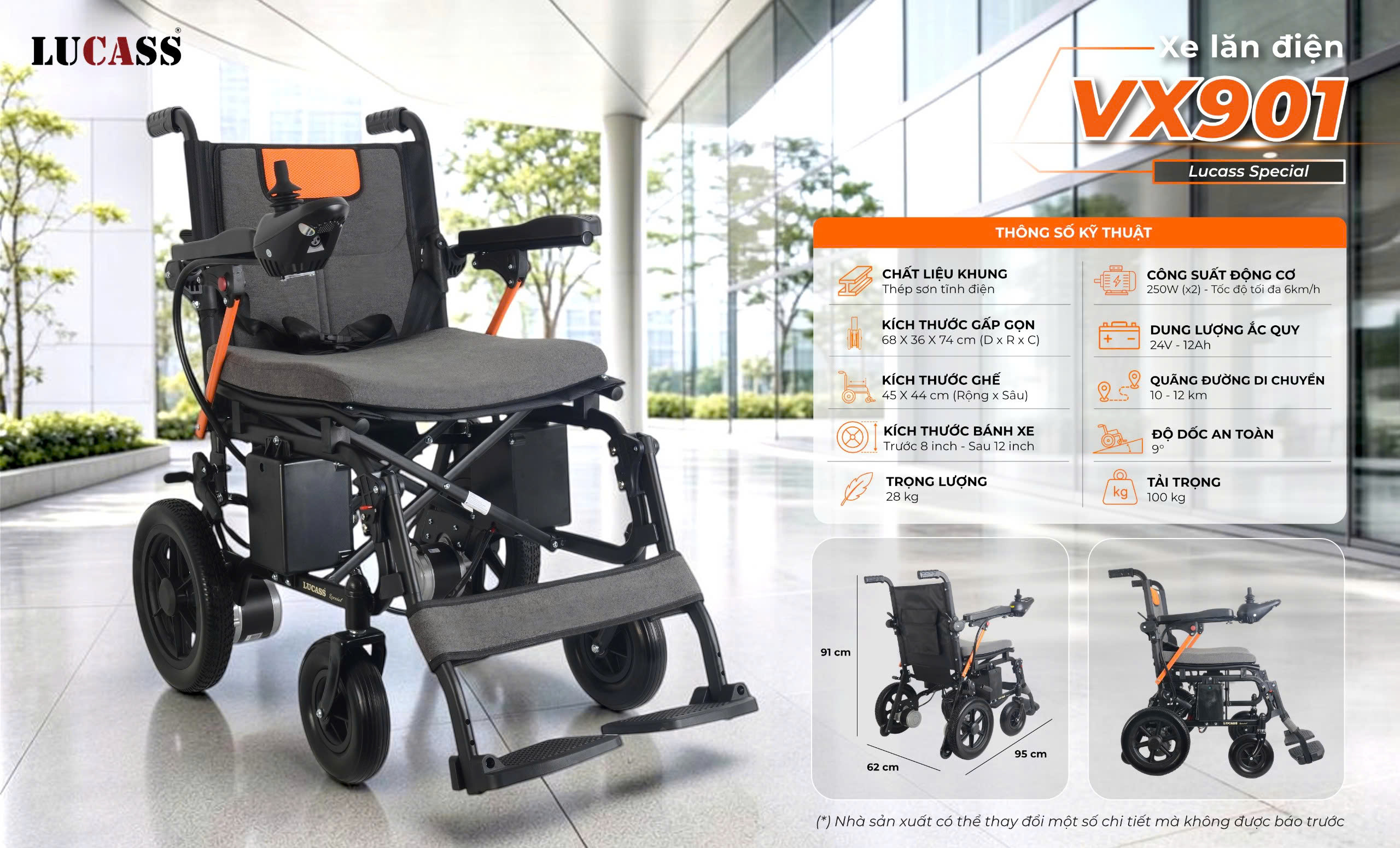 Xe lăn điện Lucass VX901 chính hãng